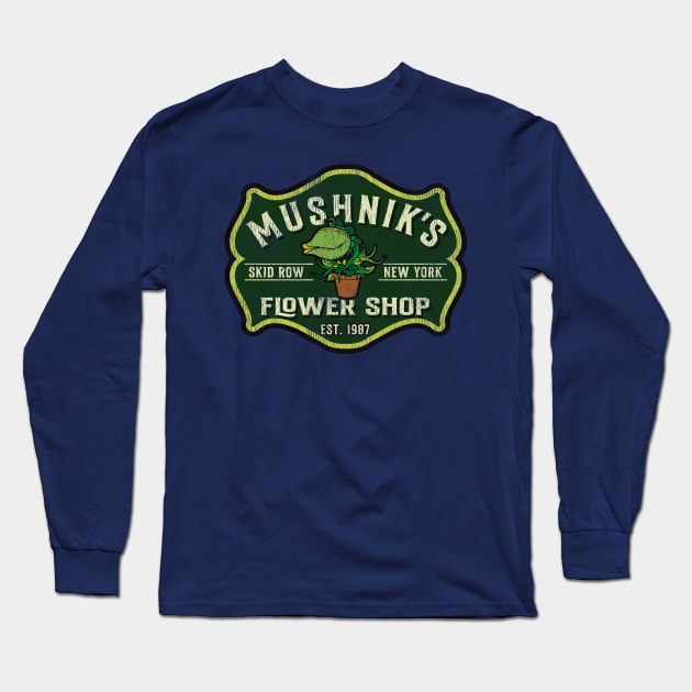 Mushnik's Florist Crest Seymour Worn Long Sleeve T-Shirt by Alema Art